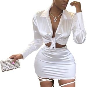 White Two Piece Satin Set